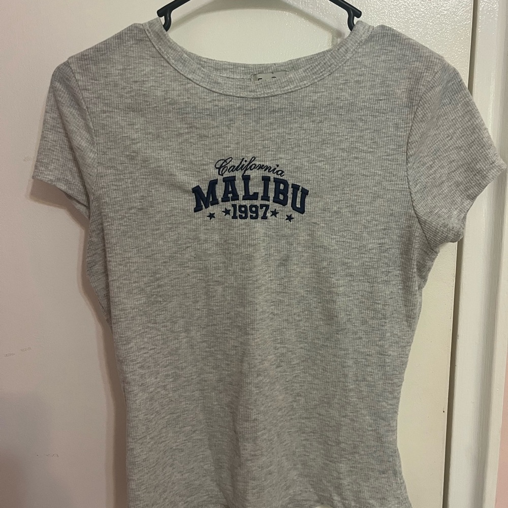 Gray Graphic Tee with Blue Print